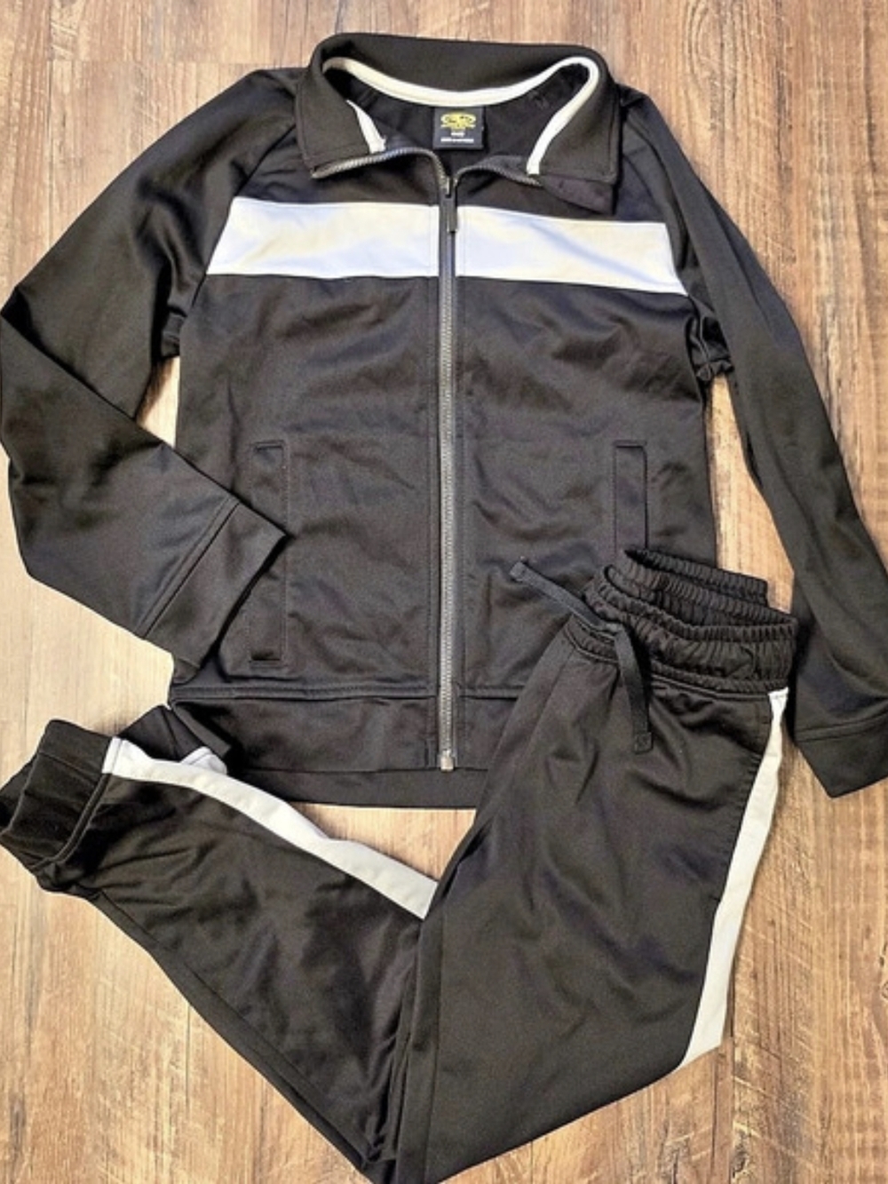Athletic Works Boys Black & Light Gray Tracksuit Set 2 Piece Zip Jacket Pants 8
